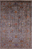 Grey Peshawar Hand Knotted Wool Rug - 5' 6" X 8' 5" - Golden Nile