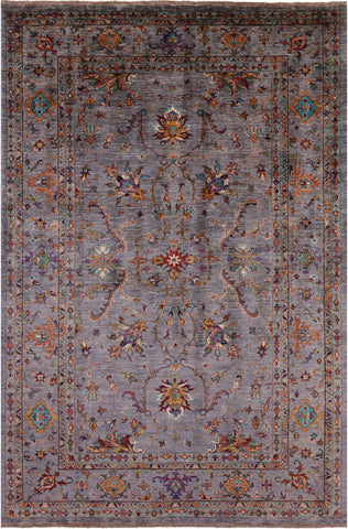 Grey Peshawar Hand Knotted Wool Rug - 5' 6