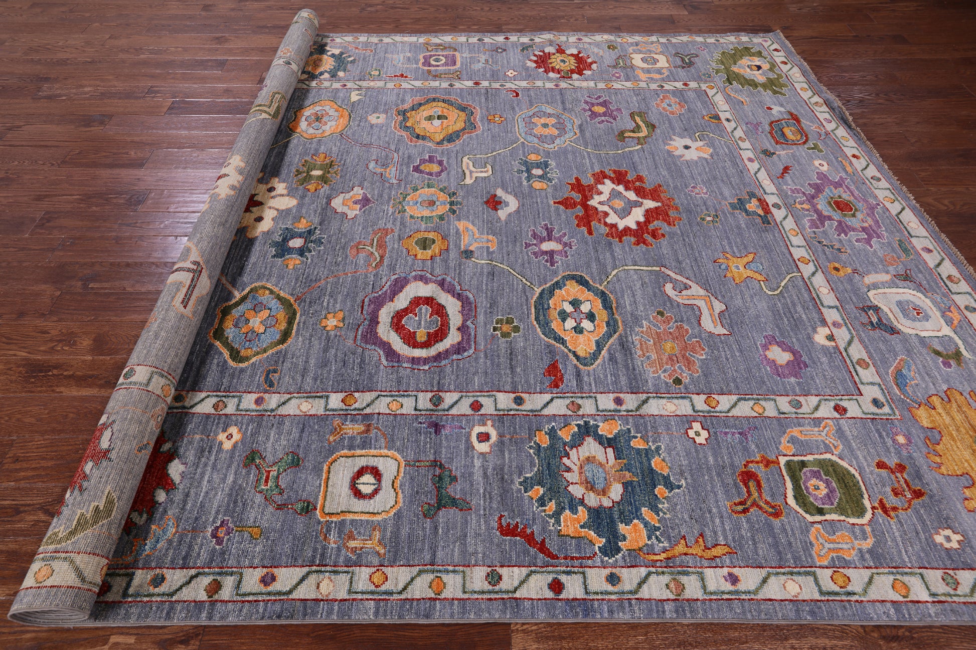 Grey Turkish Oushak Hand Knotted Wool Rug - 9' 0" X 11' 11" - Golden Nile