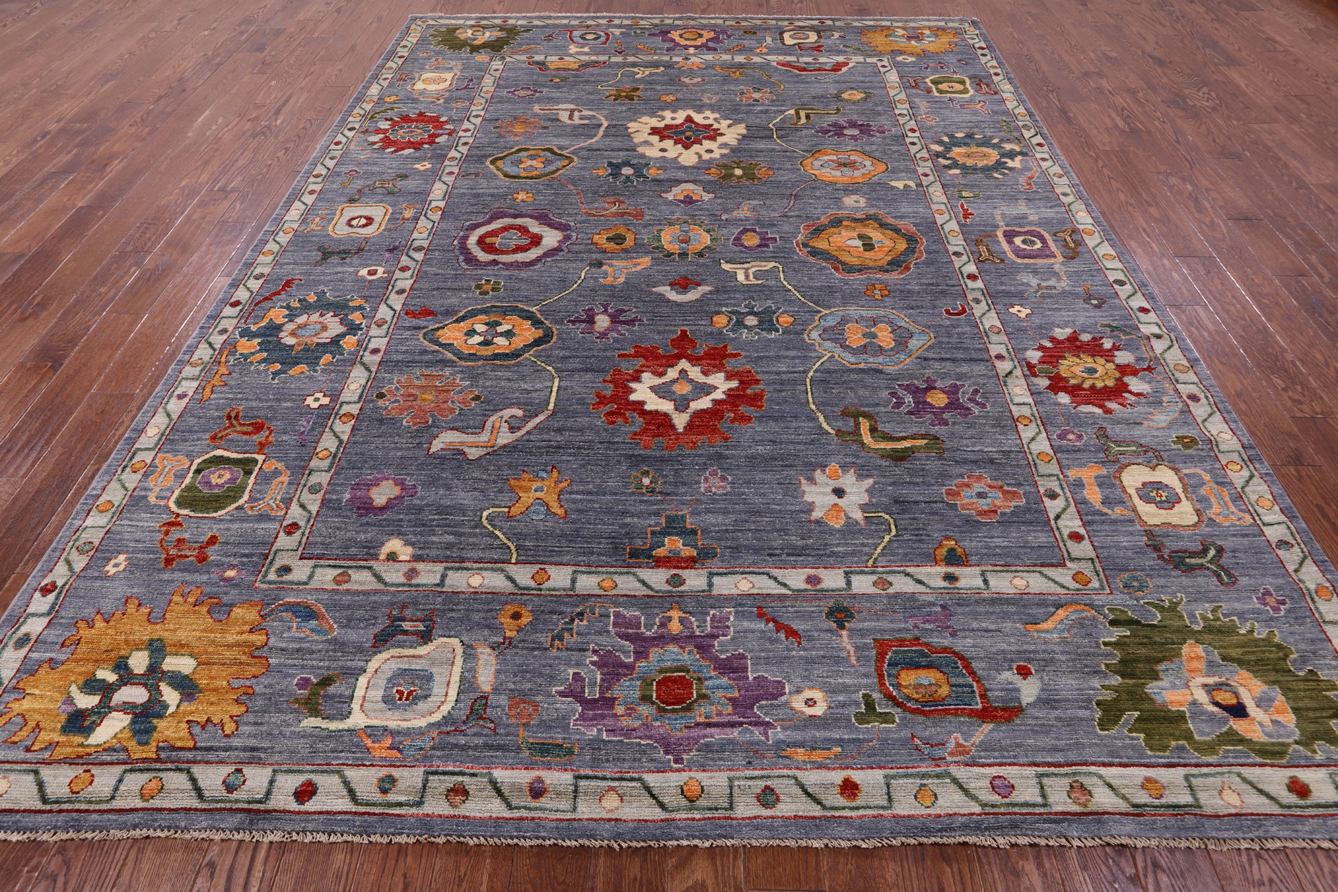 Grey Turkish Oushak Hand Knotted Wool Rug - 9' 0" X 11' 11" - Golden Nile