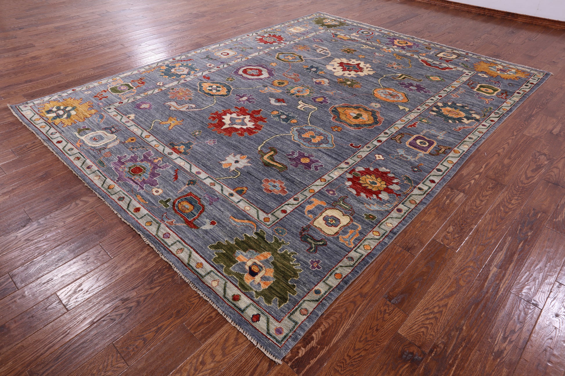 Grey Turkish Oushak Hand Knotted Wool Rug - 9' 0" X 11' 11" - Golden Nile