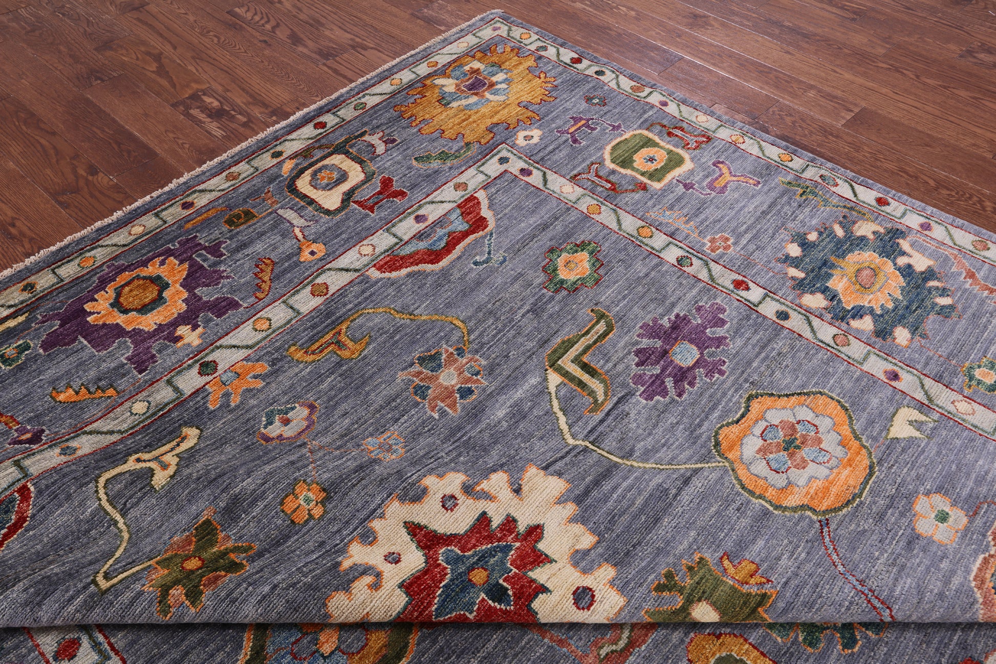 Grey Turkish Oushak Hand Knotted Wool Rug - 9' 0" X 11' 11" - Golden Nile