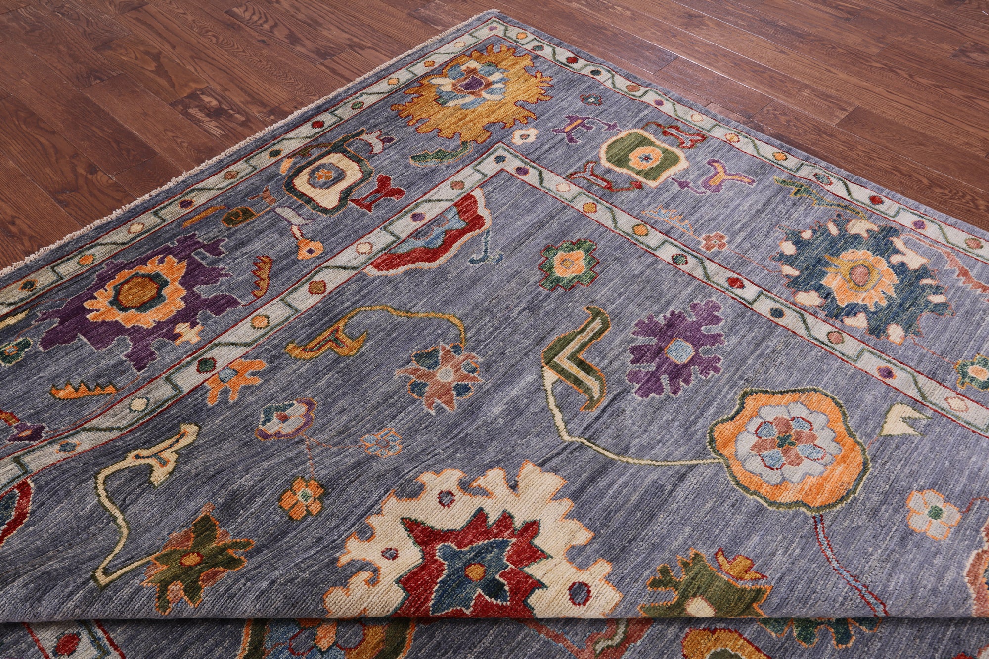 Grey Turkish Oushak Hand Knotted Wool Rug - 9' 0" X 11' 11" - Golden Nile