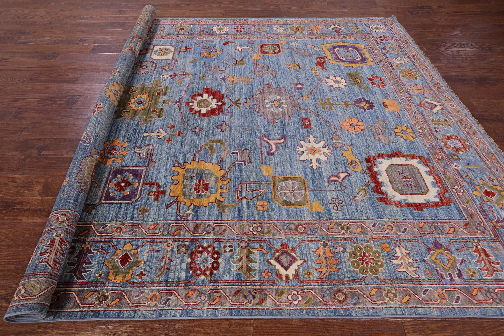 Blue Turkish Oushak Hand Knotted Wool Rug - 7' 10" X 9' 9" - Golden Nile