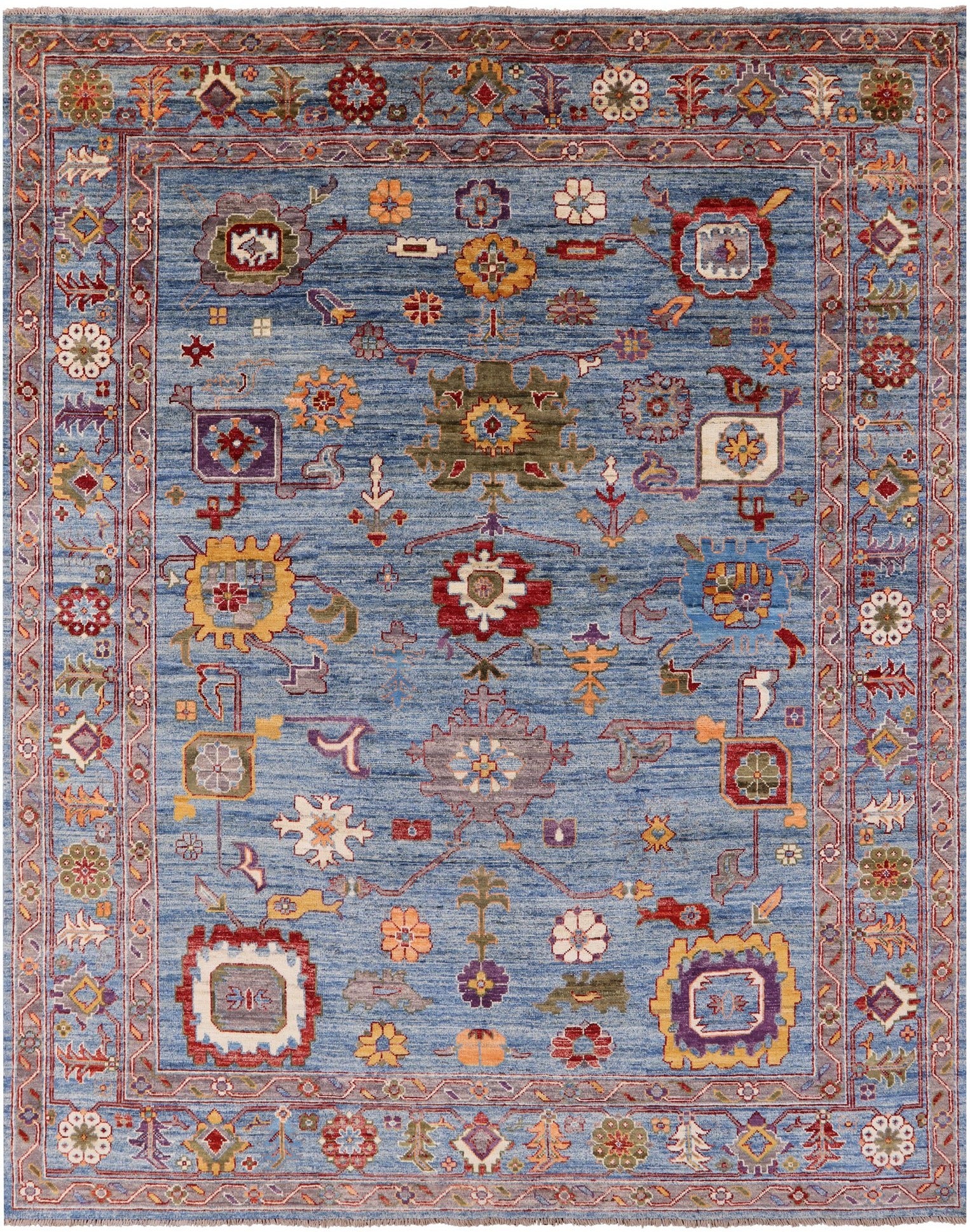 Blue Turkish Oushak Hand Knotted Wool Rug - 7' 10" X 9' 9" - Golden Nile