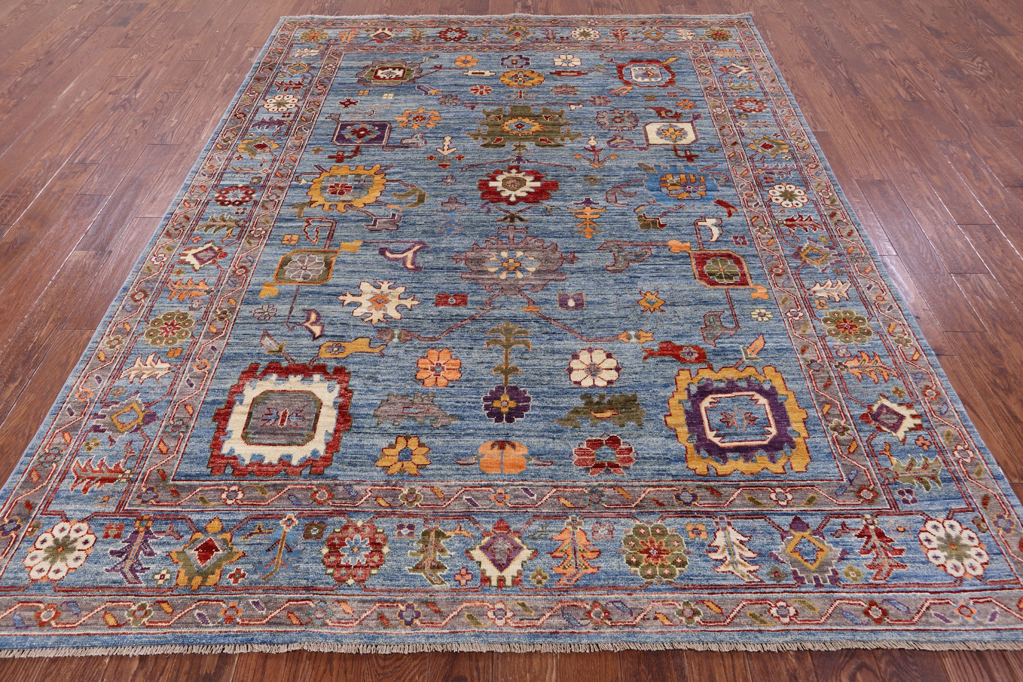Blue Turkish Oushak Hand Knotted Wool Rug - 7' 10" X 9' 9" - Golden Nile