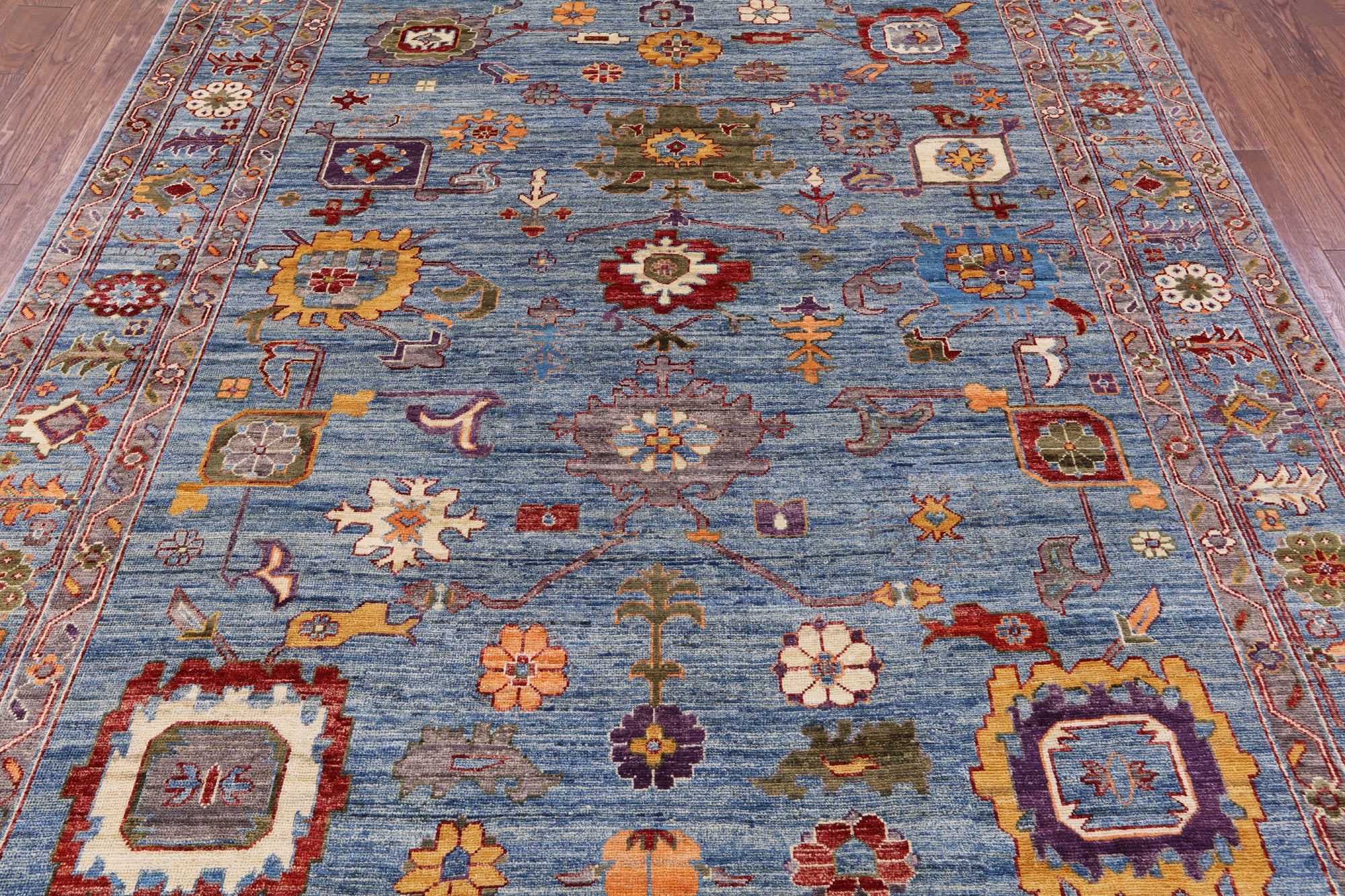 Blue Turkish Oushak Hand Knotted Wool Rug - 7' 10" X 9' 9" - Golden Nile