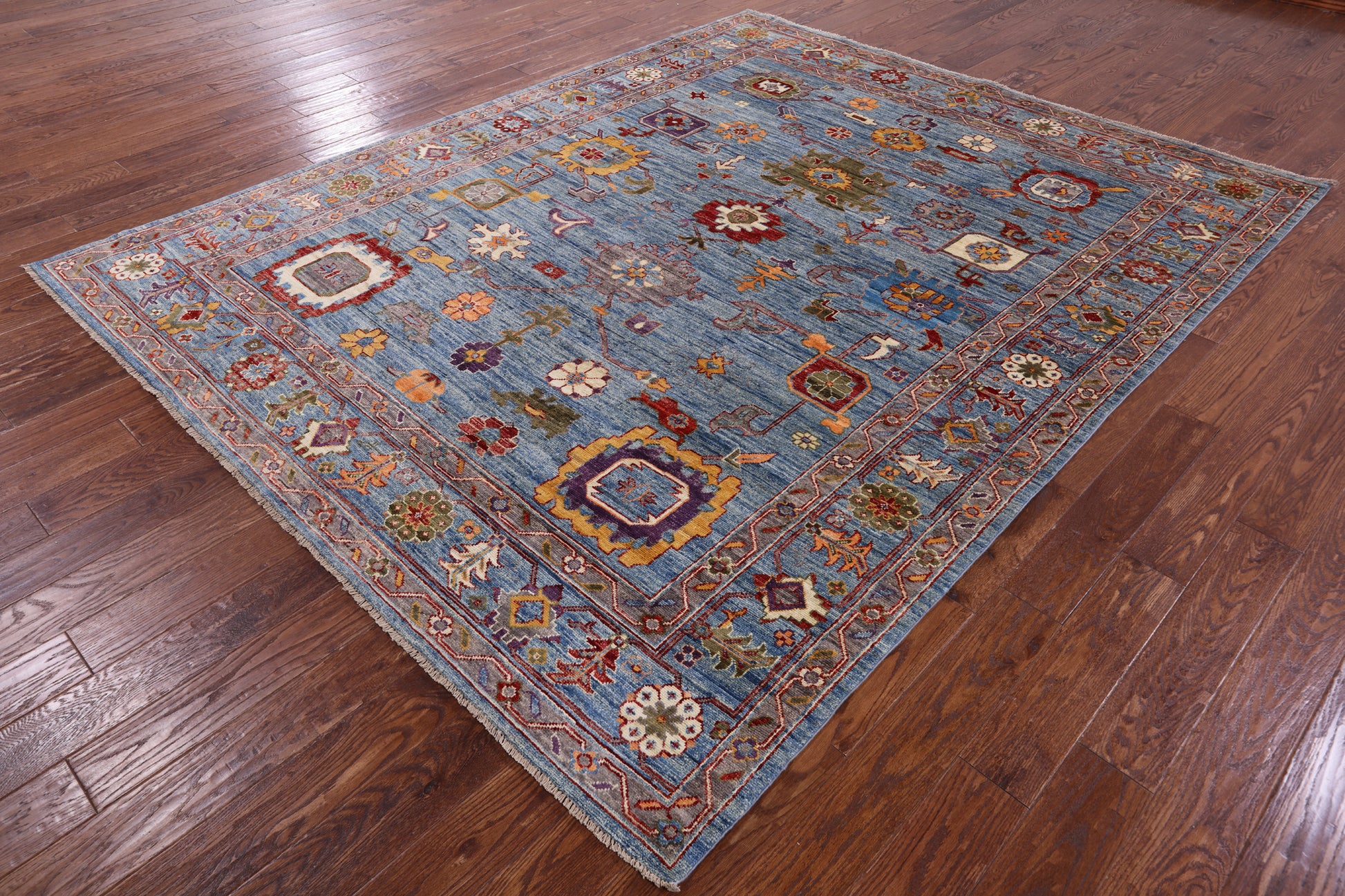 Blue Turkish Oushak Hand Knotted Wool Rug - 7' 10" X 9' 9" - Golden Nile