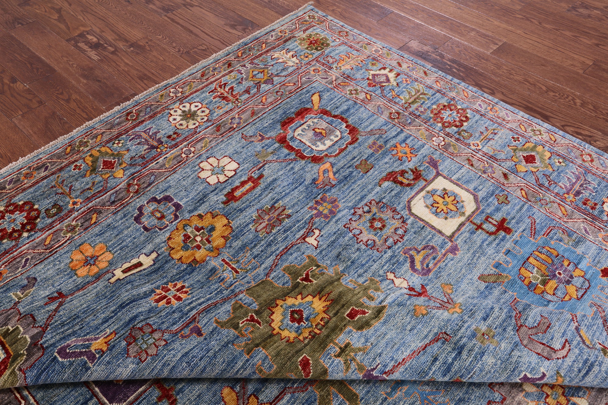 Blue Turkish Oushak Hand Knotted Wool Rug - 7' 10" X 9' 9" - Golden Nile