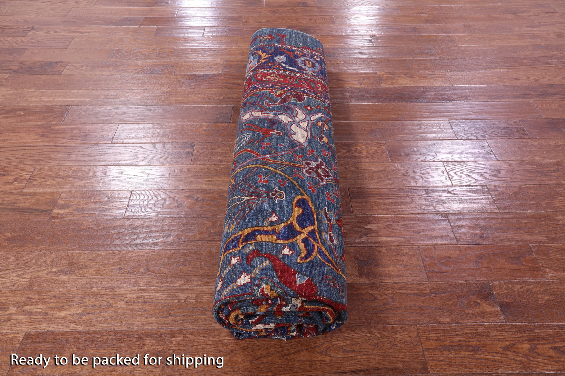 Blue Persian Fine Serapi Hand Knotted Wool Rug - 9' 0" X 11' 11" - Golden Nile