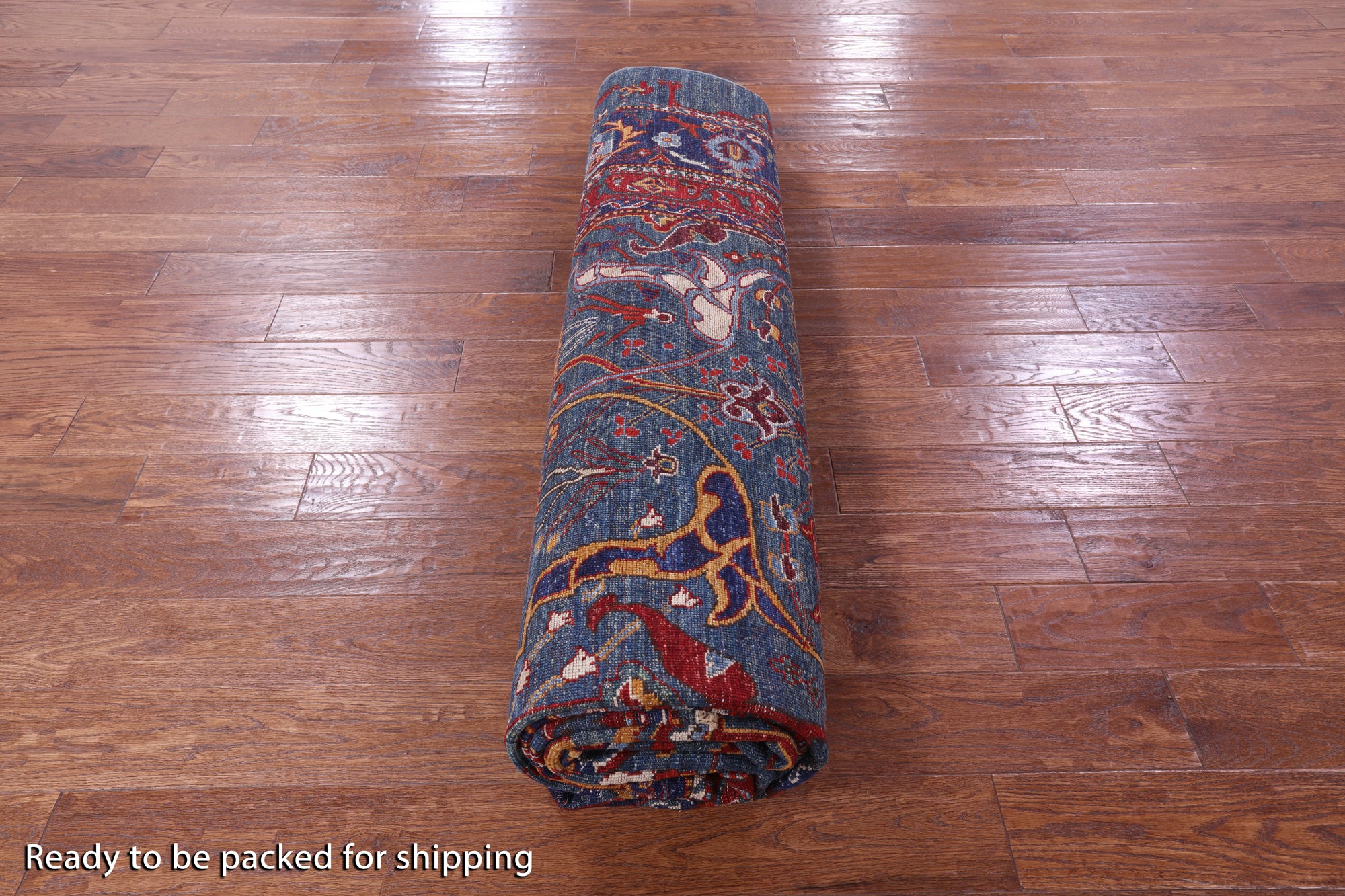Blue Persian Fine Serapi Hand Knotted Wool Rug - 9' 0" X 11' 11" - Golden Nile