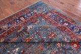 Blue Persian Fine Serapi Hand Knotted Wool Rug - 9' 0" X 11' 11" - Golden Nile
