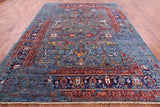 Blue Persian Fine Serapi Hand Knotted Wool Rug - 9' 0" X 11' 11" - Golden Nile