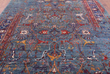 Blue Persian Fine Serapi Hand Knotted Wool Rug - 9' 0" X 11' 11" - Golden Nile