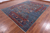 Blue Persian Fine Serapi Hand Knotted Wool Rug - 9' 0" X 11' 11" - Golden Nile