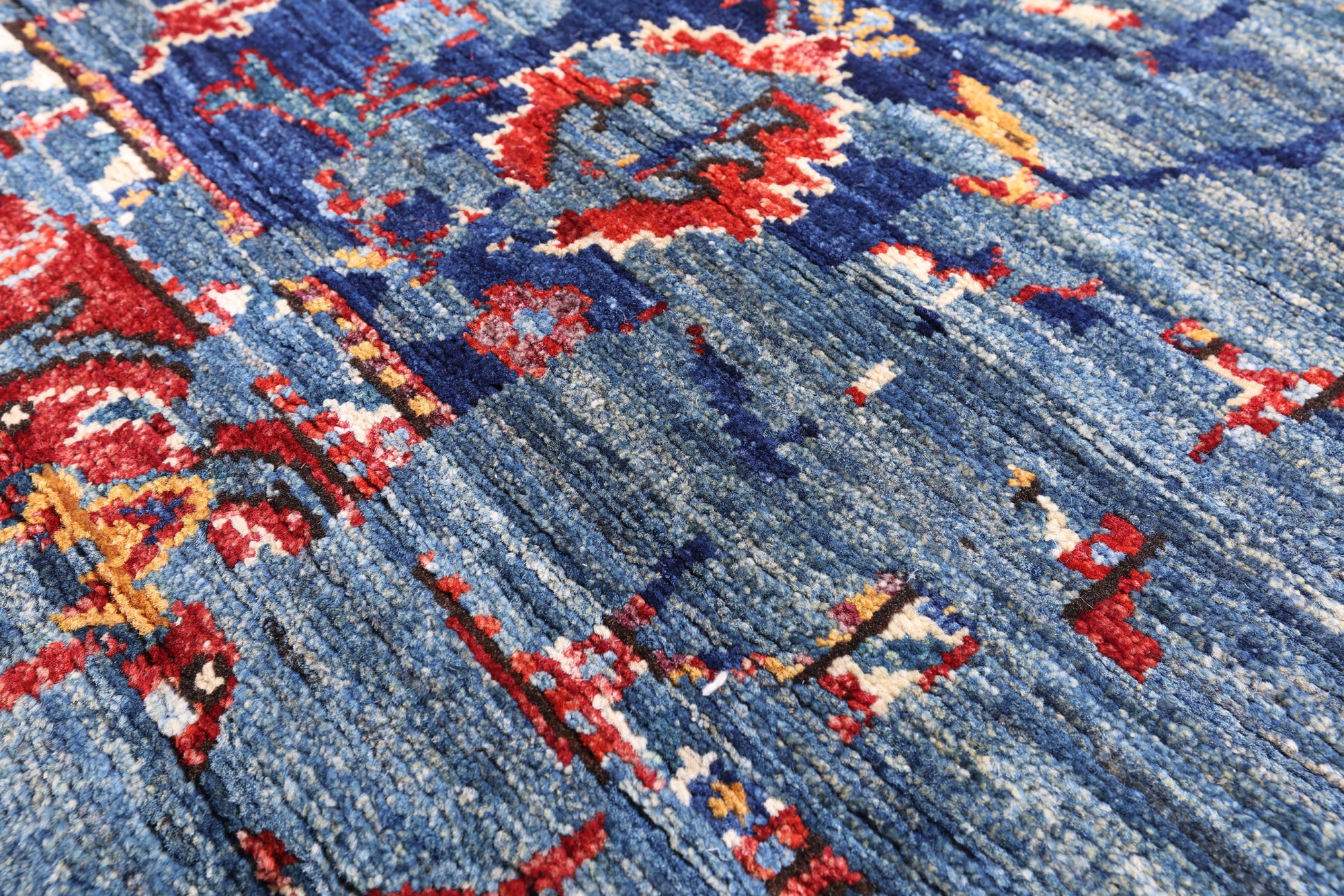 Blue Persian Fine Serapi Hand Knotted Wool Rug - 9' 0" X 11' 11" - Golden Nile