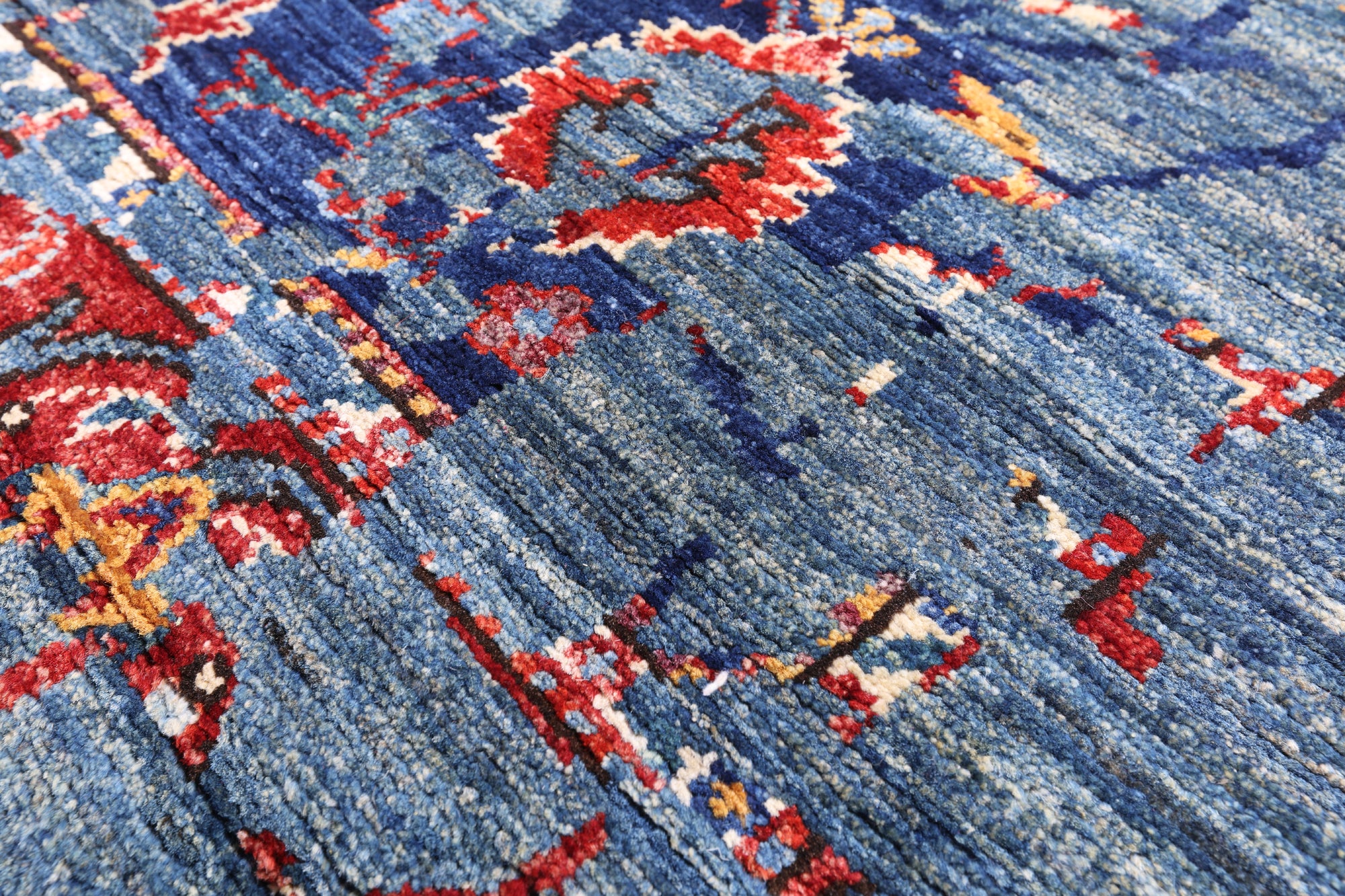 Blue Persian Fine Serapi Hand Knotted Wool Rug - 9' 0" X 11' 11" - Golden Nile