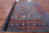 Blue Persian Fine Serapi Hand Knotted Wool Rug - 9' 0" X 11' 11" - Golden Nile