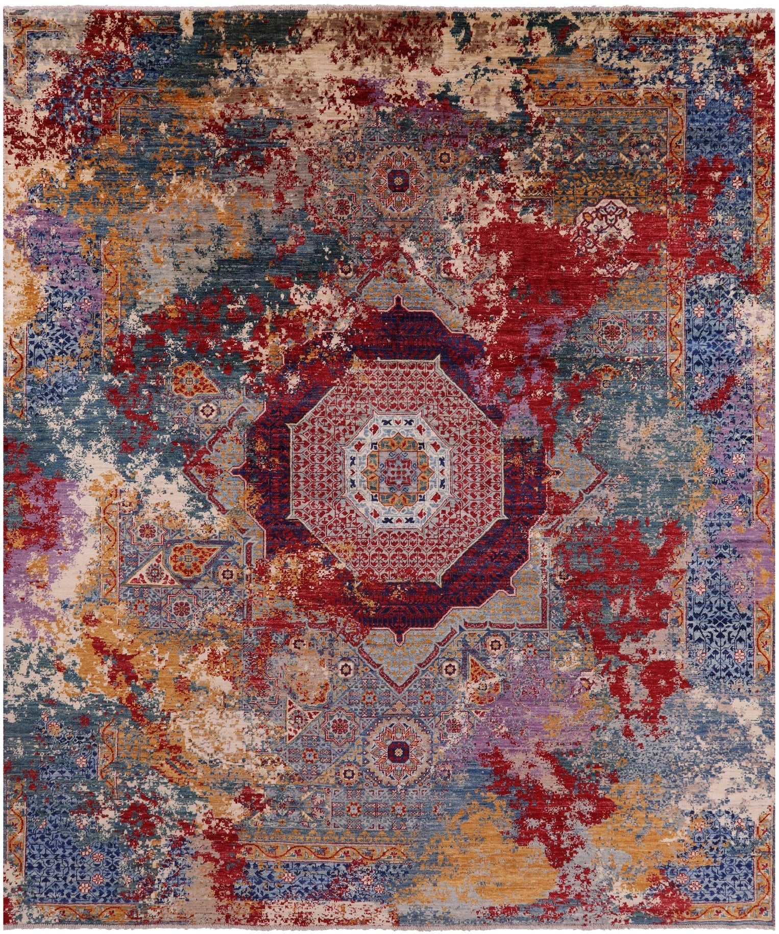 Geometric Persian Mamluk Hand Knotted Wool Rug - 8' 5" X 10' 0" - Golden Nile
