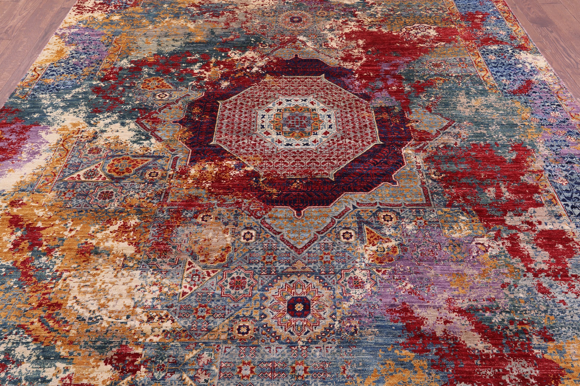 Geometric Persian Mamluk Hand Knotted Wool Rug - 8' 5" X 10' 0" - Golden Nile