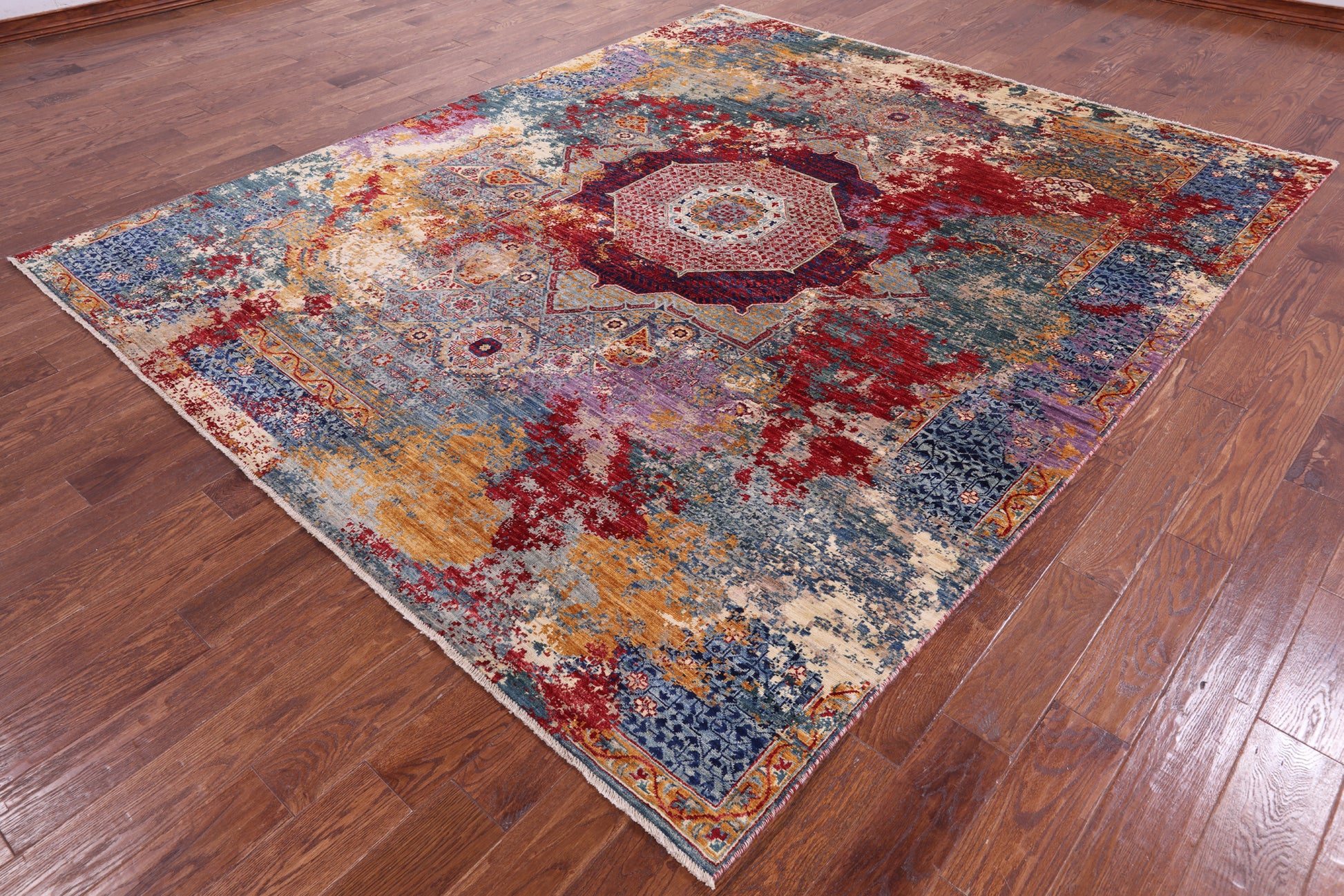 Geometric Persian Mamluk Hand Knotted Wool Rug - 8' 5" X 10' 0" - Golden Nile