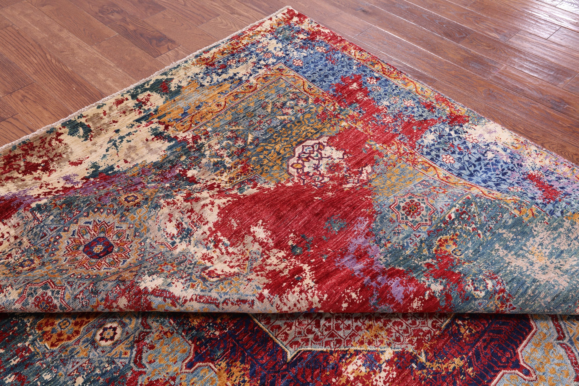Geometric Persian Mamluk Hand Knotted Wool Rug - 8' 5" X 10' 0" - Golden Nile