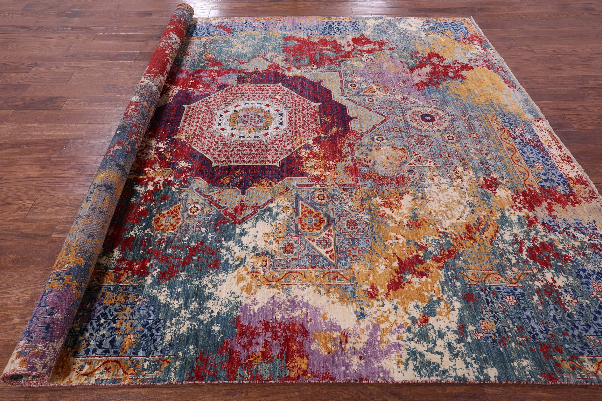 Geometric Persian Mamluk Hand Knotted Wool Rug - 8' 5" X 10' 0" - Golden Nile