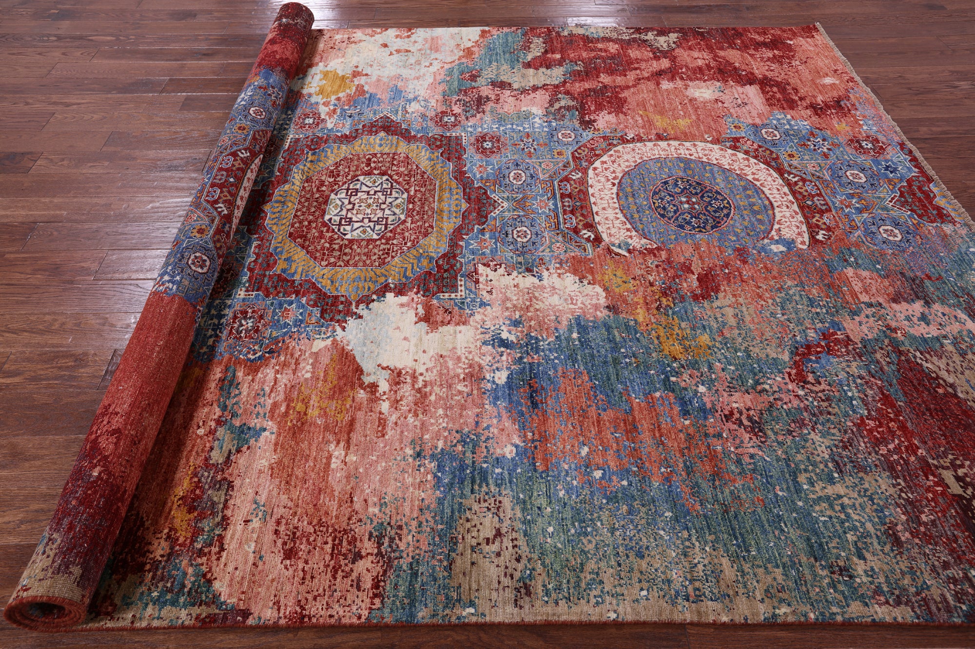 Geometric Persian Mamluk Hand Knotted Wool Rug - 8' 3" X 11' 5" - Golden Nile