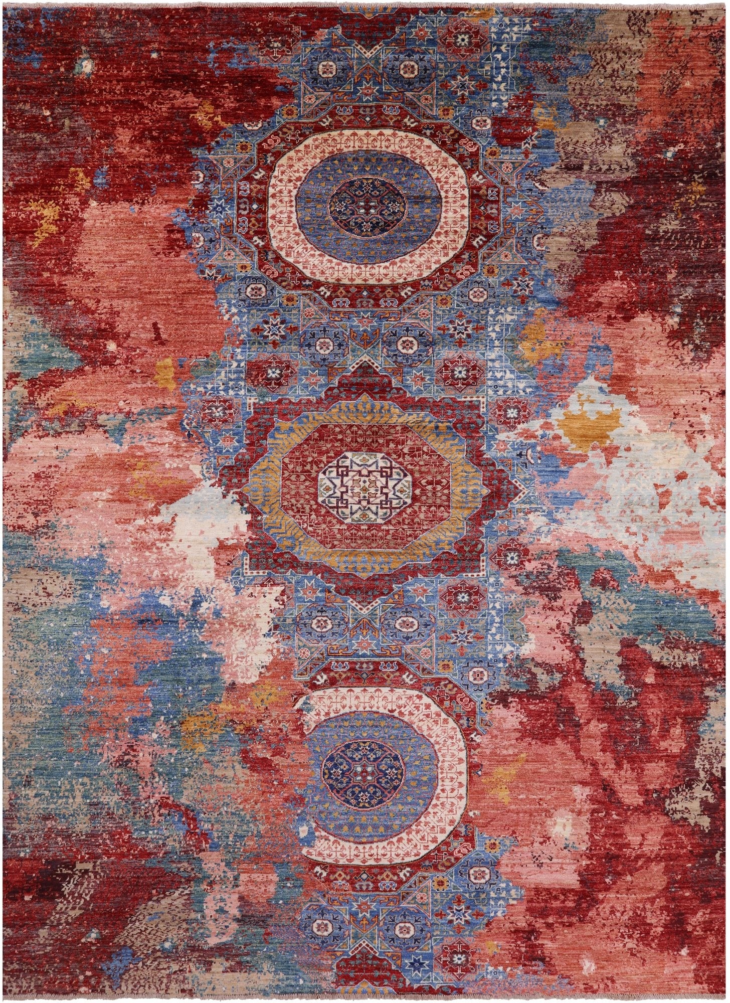 Geometric Persian Mamluk Hand Knotted Wool Rug - 8' 3" X 11' 5" - Golden Nile