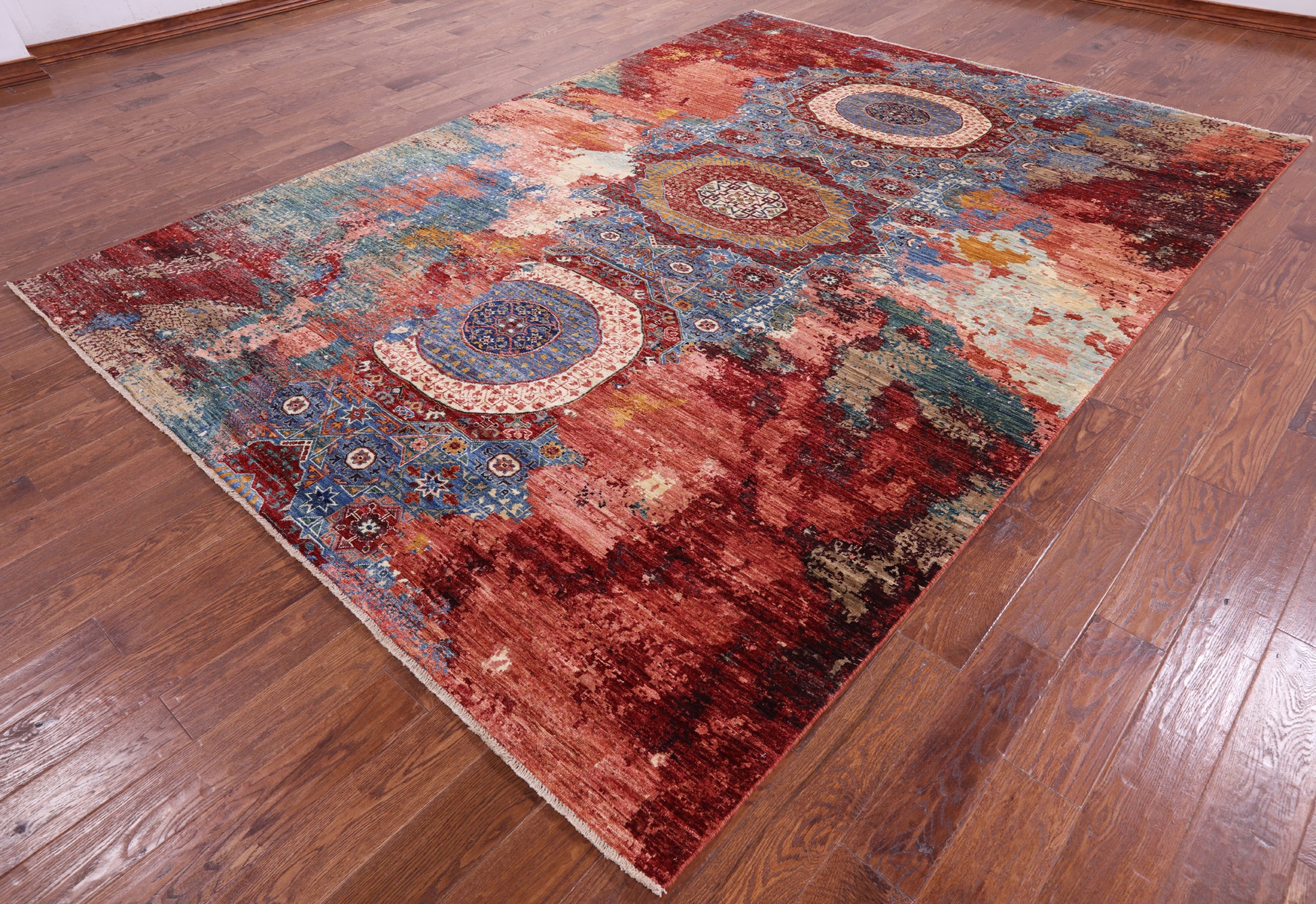Geometric Persian Mamluk Hand Knotted Wool Rug - 8' 3" X 11' 5" - Golden Nile
