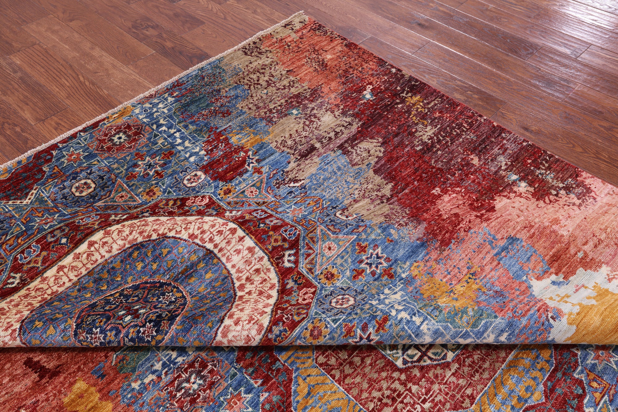 Geometric Persian Mamluk Hand Knotted Wool Rug - 8' 3" X 11' 5" - Golden Nile