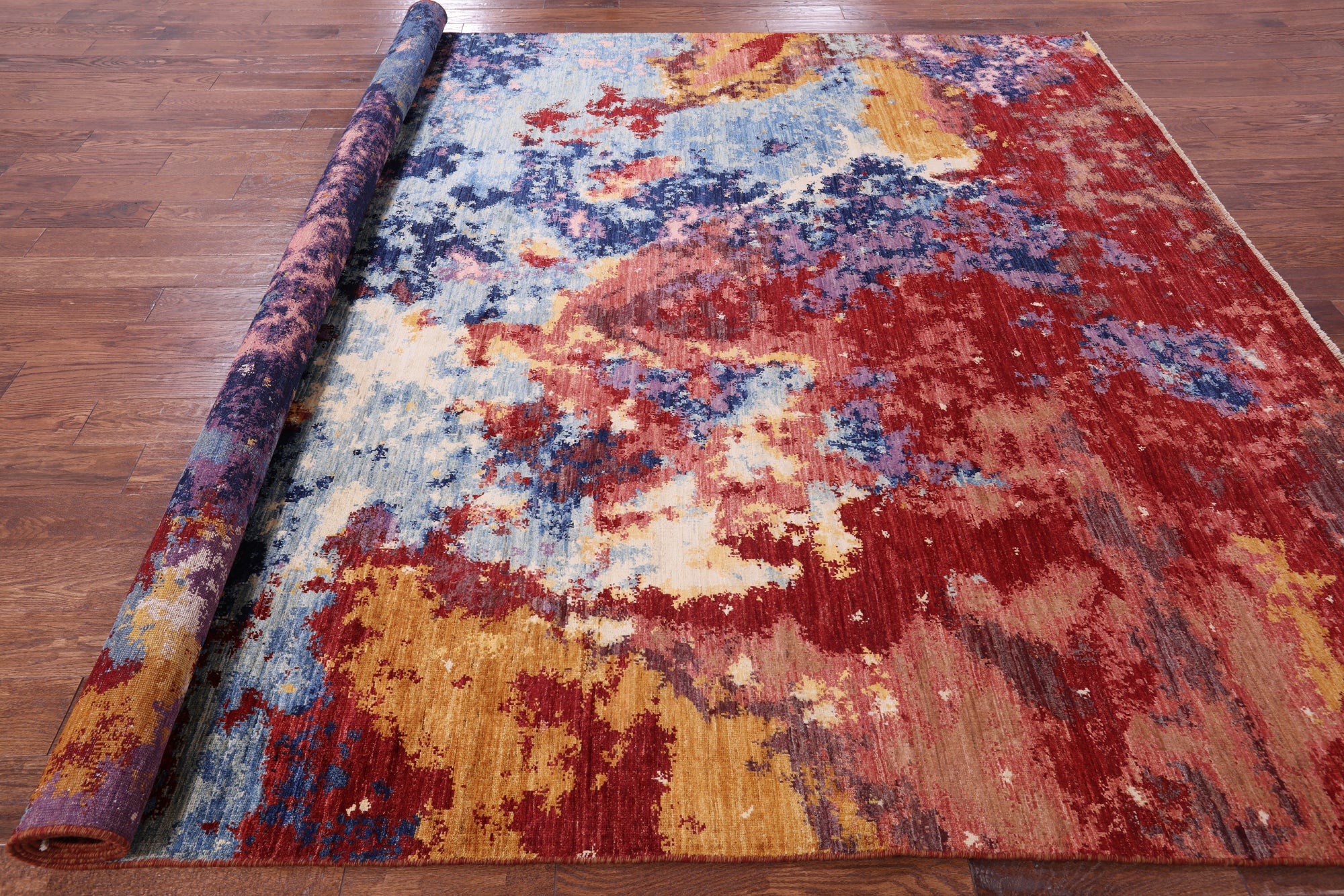 Abstract Contemporary Hand Knotted Wool Rug - 9' 0" X 11' 8" - Golden Nile