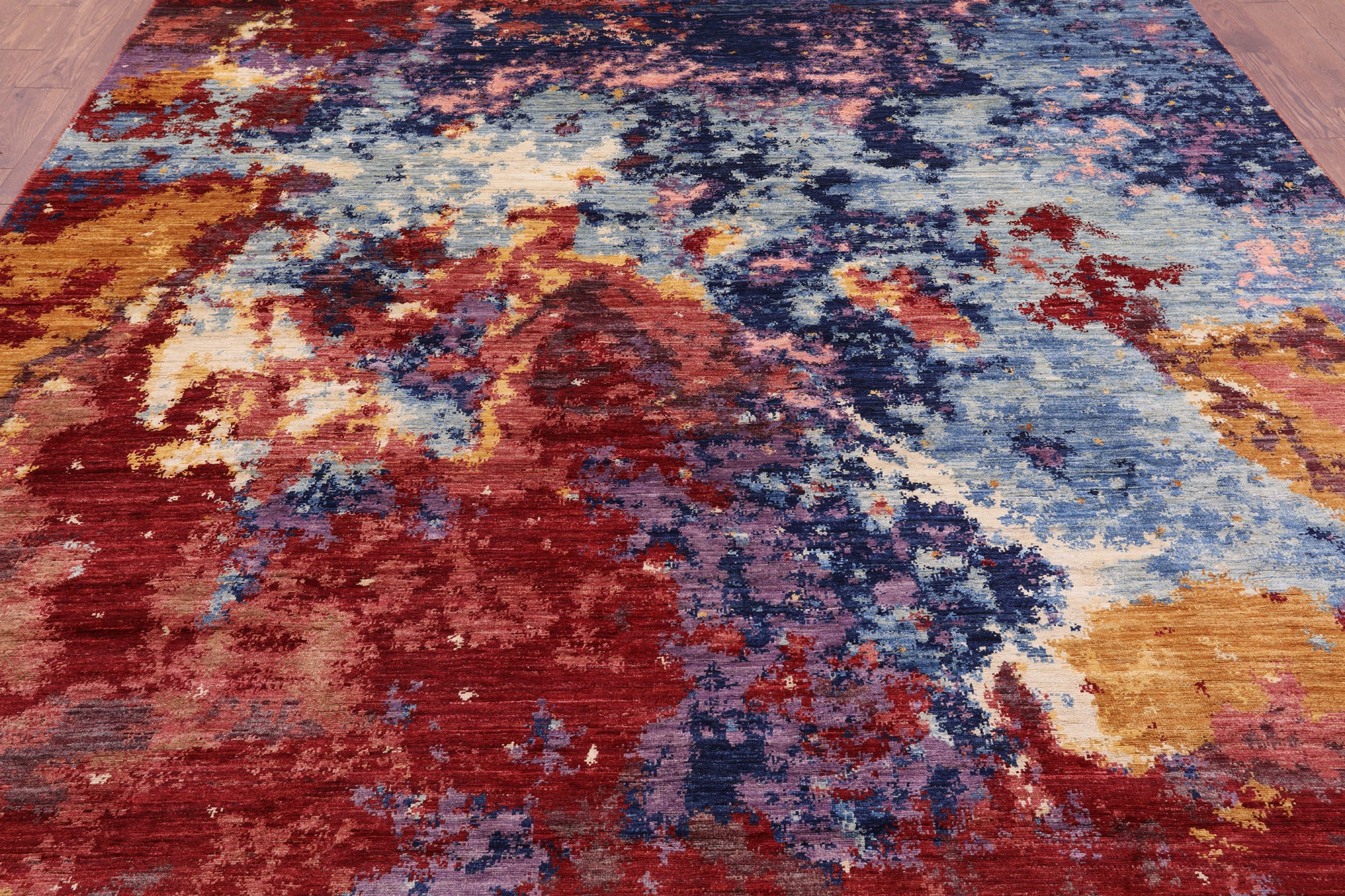Abstract Contemporary Hand Knotted Wool Rug - 9' 0" X 11' 8" - Golden Nile