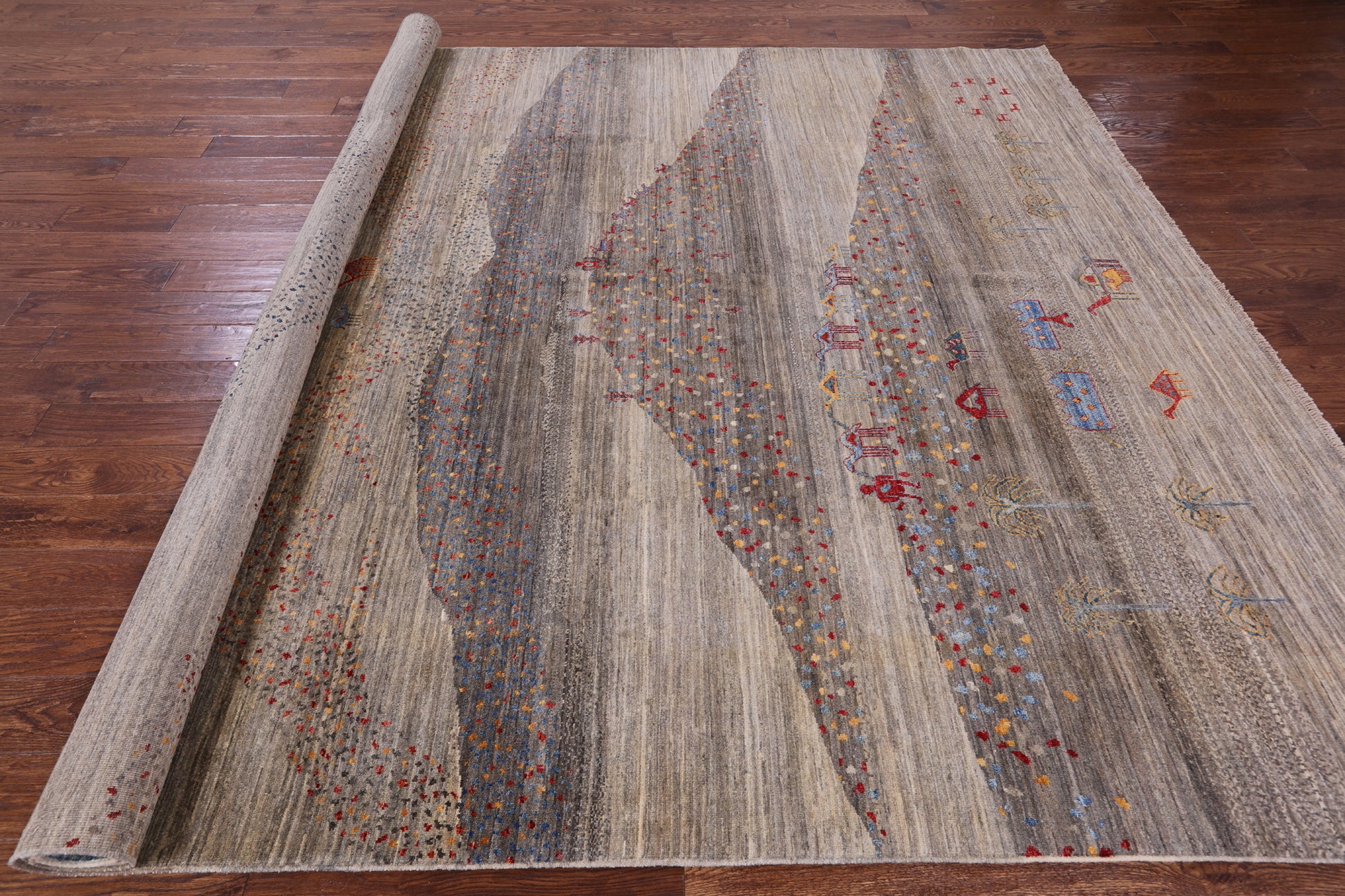 Tribal Persian Gabbeh Hand Knotted Wool Rug - 8' 10" X 11' 10" - Golden Nile