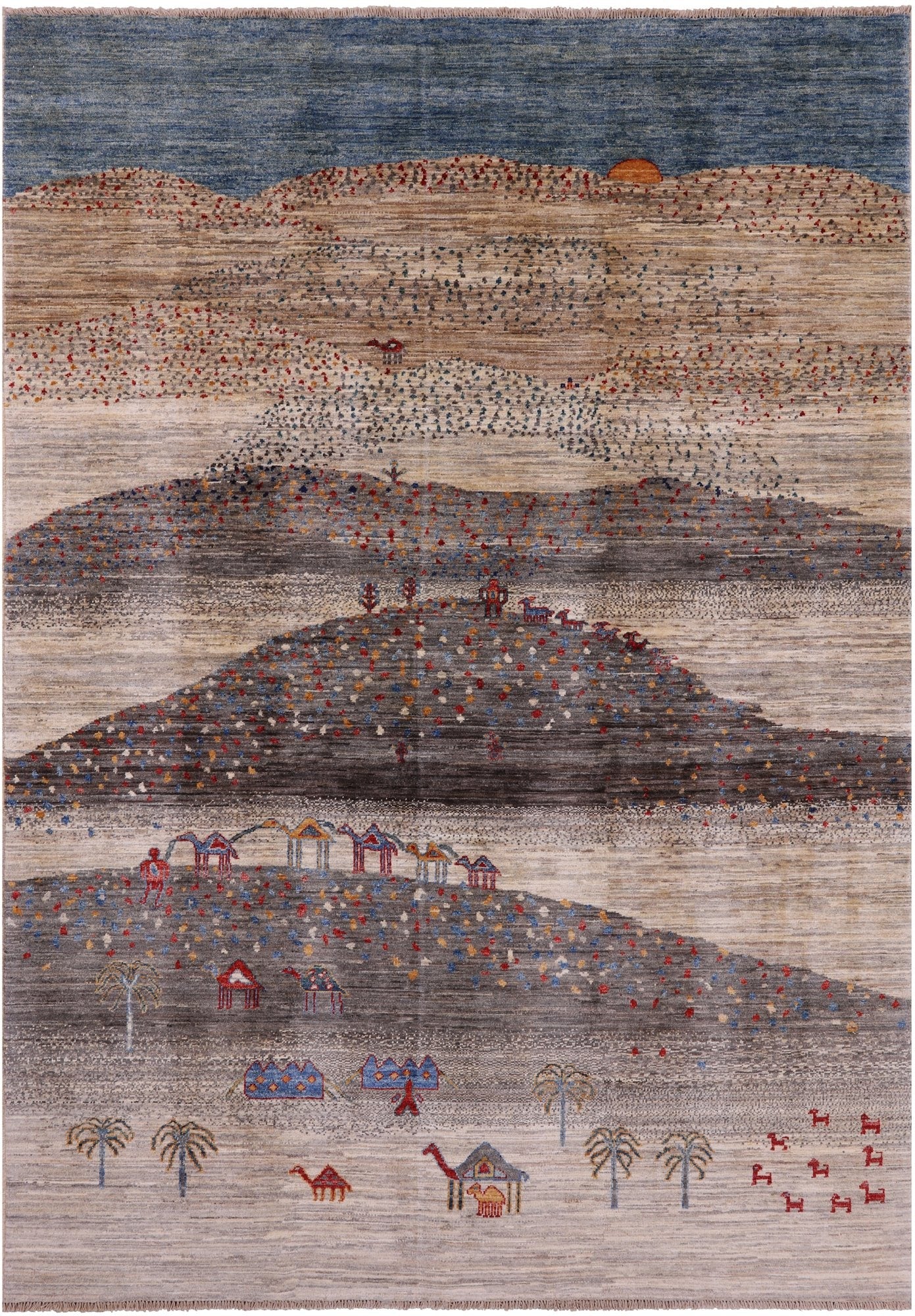 Tribal Persian Gabbeh Hand Knotted Wool Rug - 5' 7" X 8' 0" - Golden Nile