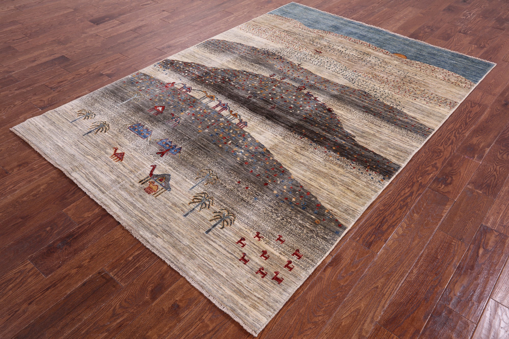 Tribal Persian Gabbeh Hand Knotted Wool Rug - 5' 7" X 8' 0" - Golden Nile