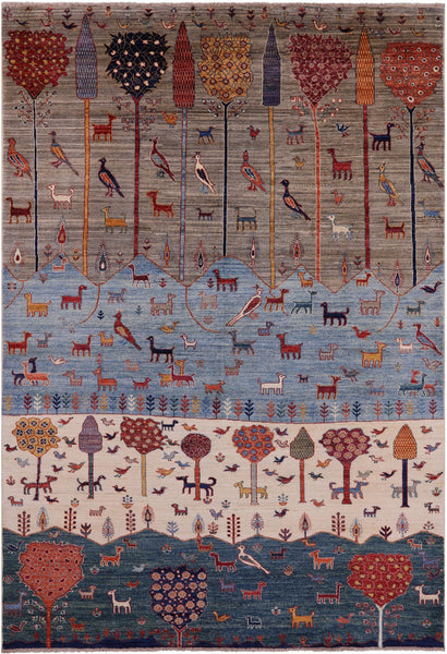 Tribal Persian Gabbeh Hand Knotted Wool Rug - 6' 6" X 10' 0" - Golden Nile