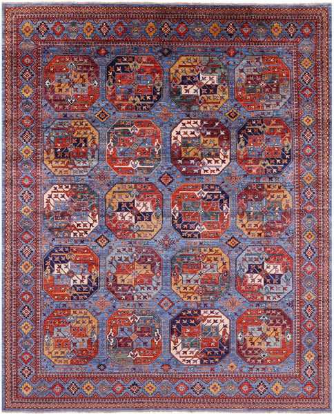 Blue Turkmen Ersari Handmade Wool Rug - 7' 11" X 10' 0" - Golden Nile