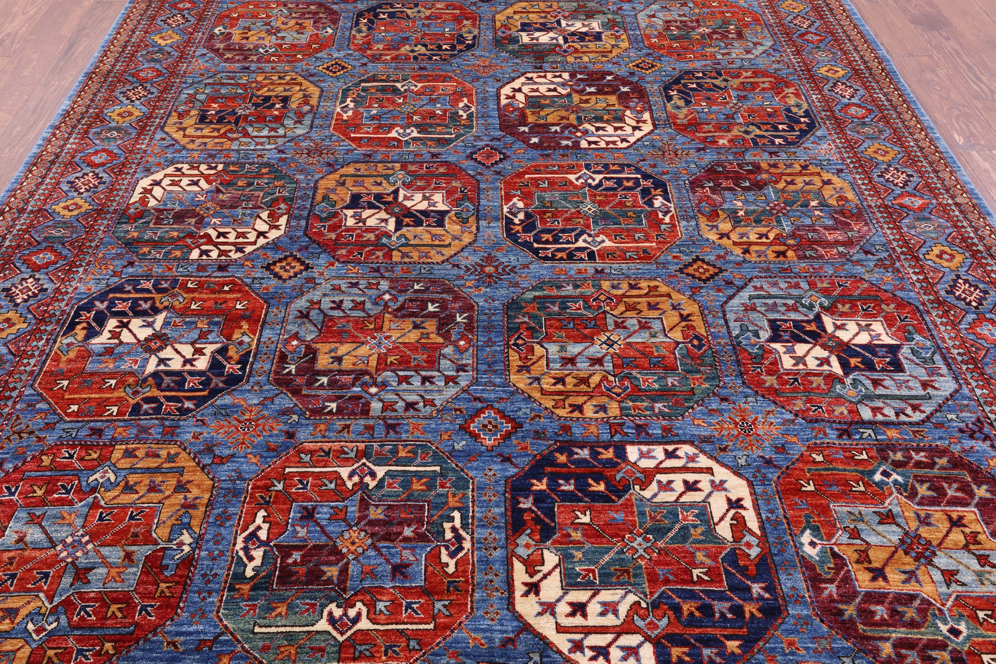 Blue Turkmen Ersari Handmade Wool Rug - 7' 11" X 10' 0" - Golden Nile