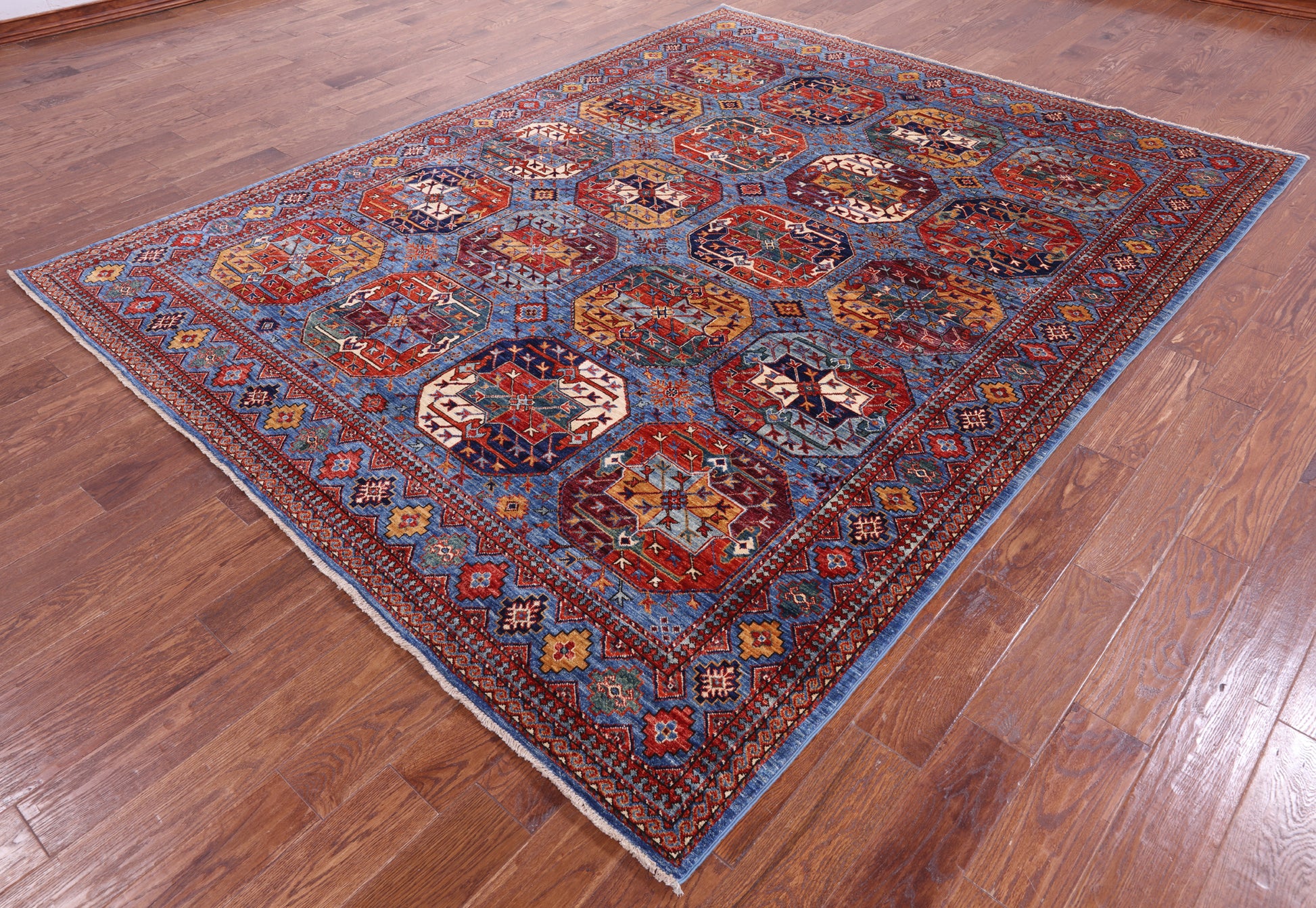 Blue Turkmen Ersari Handmade Wool Rug - 7' 11" X 10' 0" - Golden Nile