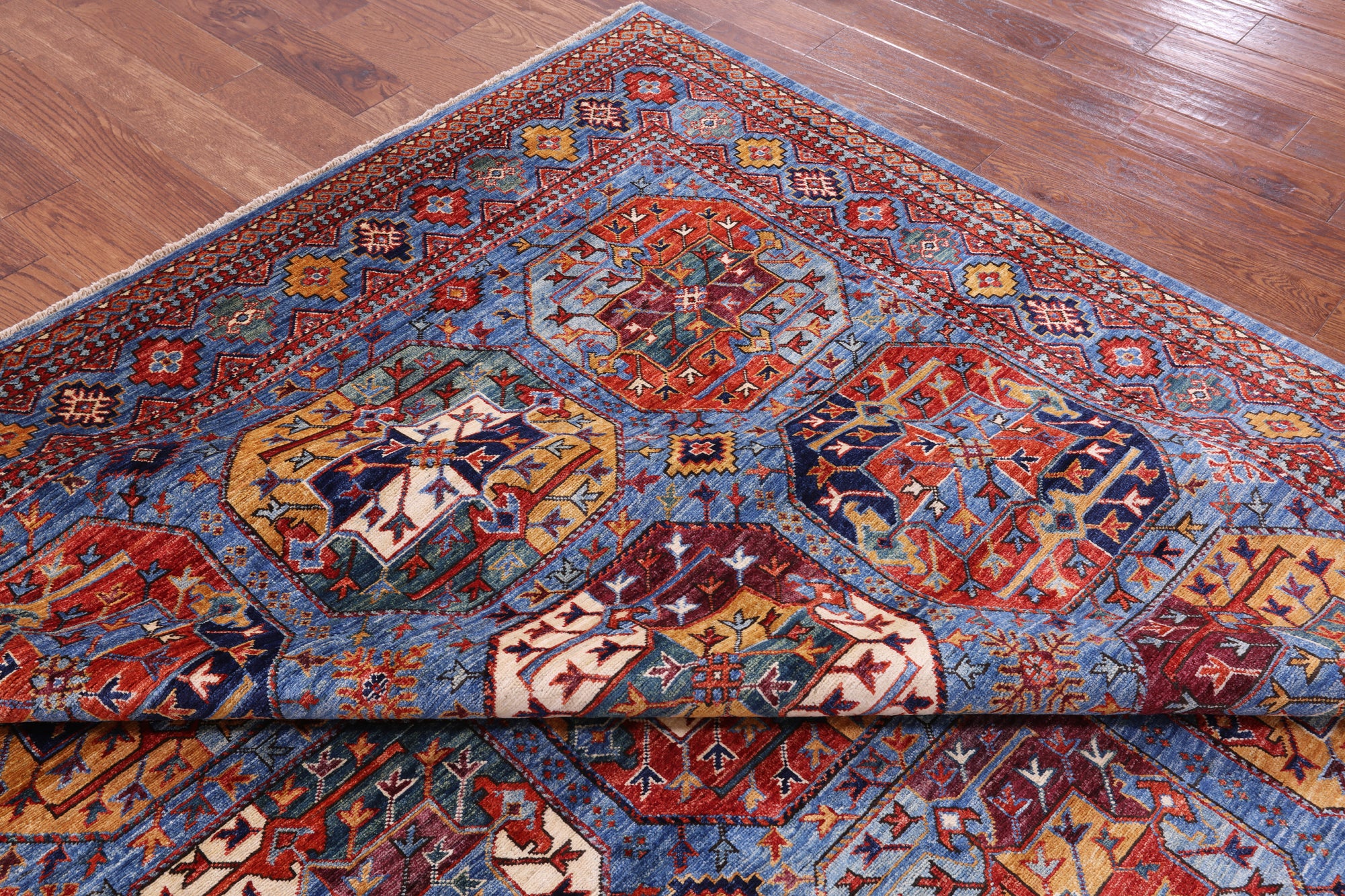 Blue Turkmen Ersari Handmade Wool Rug - 7' 11" X 10' 0" - Golden Nile