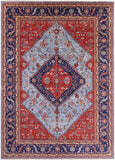 Blue Persian Fine Serapi Hand Knotted Wool Rug - 9' 10" X 13' 7" - Golden Nile