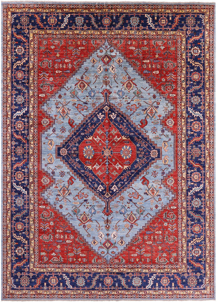 Blue Persian Fine Serapi Hand Knotted Wool Rug - 9' 10" X 13' 7" - Golden Nile