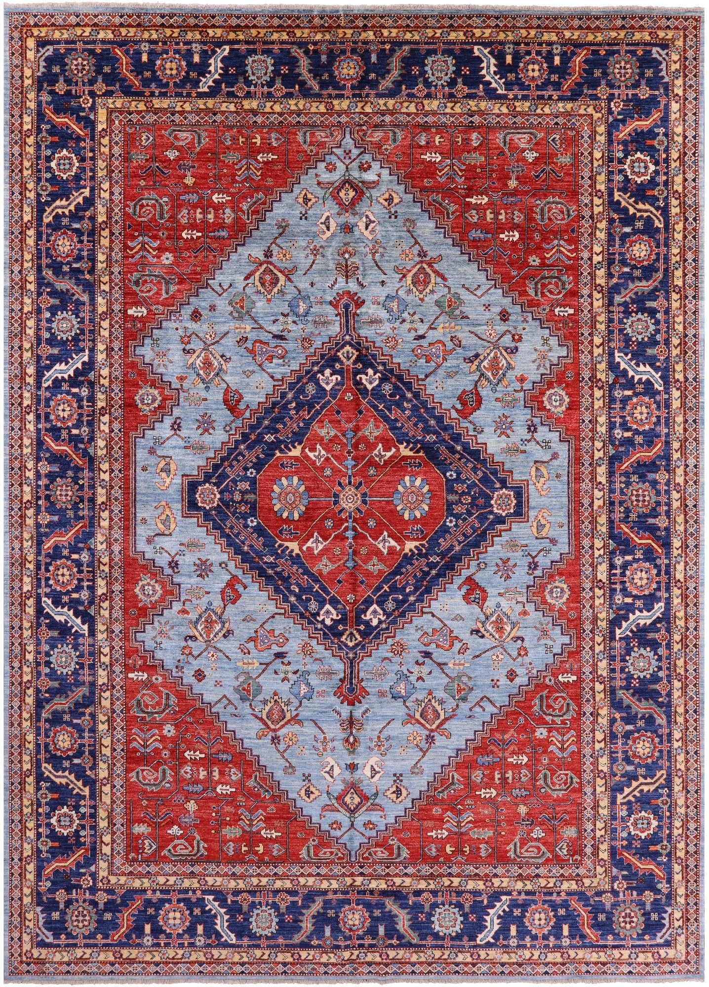 Blue Persian Fine Serapi Hand Knotted Wool Rug - 9' 10" X 13' 7" - Golden Nile