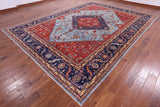 Blue Persian Fine Serapi Hand Knotted Wool Rug - 9' 10" X 13' 7" - Golden Nile