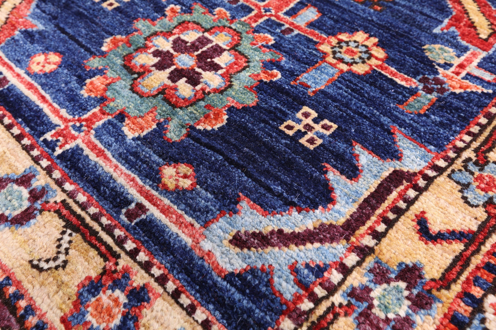 Blue Persian Fine Serapi Hand Knotted Wool Rug - 9' 10" X 13' 7" - Golden Nile