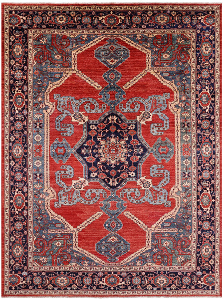 Red Persian Fine Serapi Handmade Wool Rug - 8' 11" X 12' 1" - Golden Nile