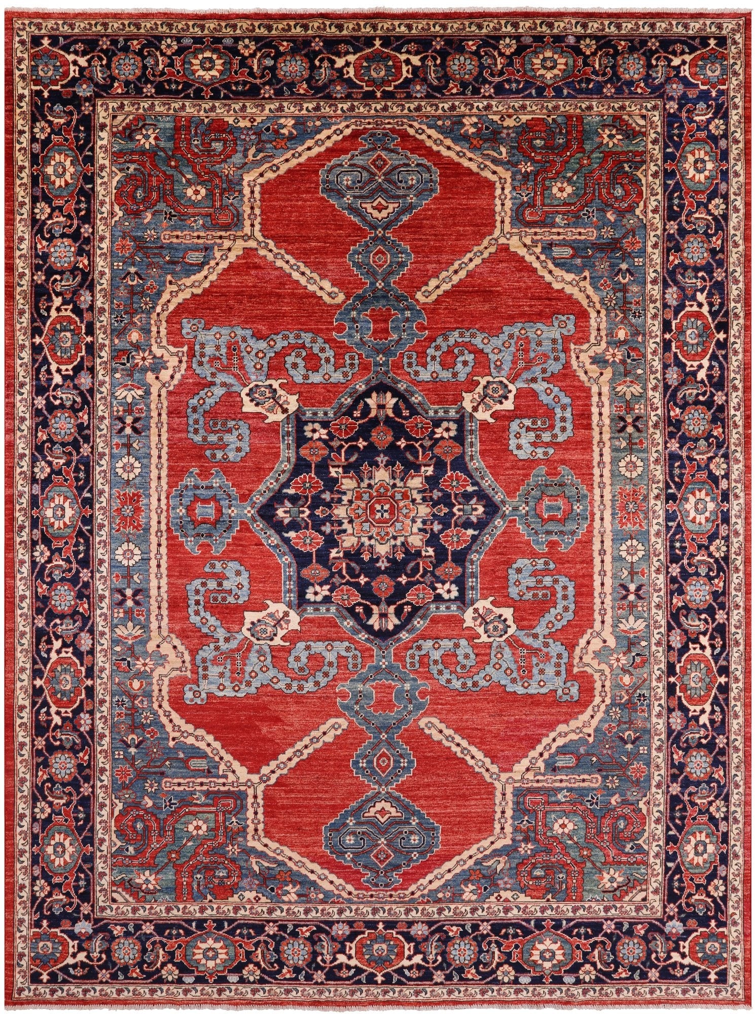 Red Persian Fine Serapi Handmade Wool Rug - 8' 11" X 12' 1" - Golden Nile