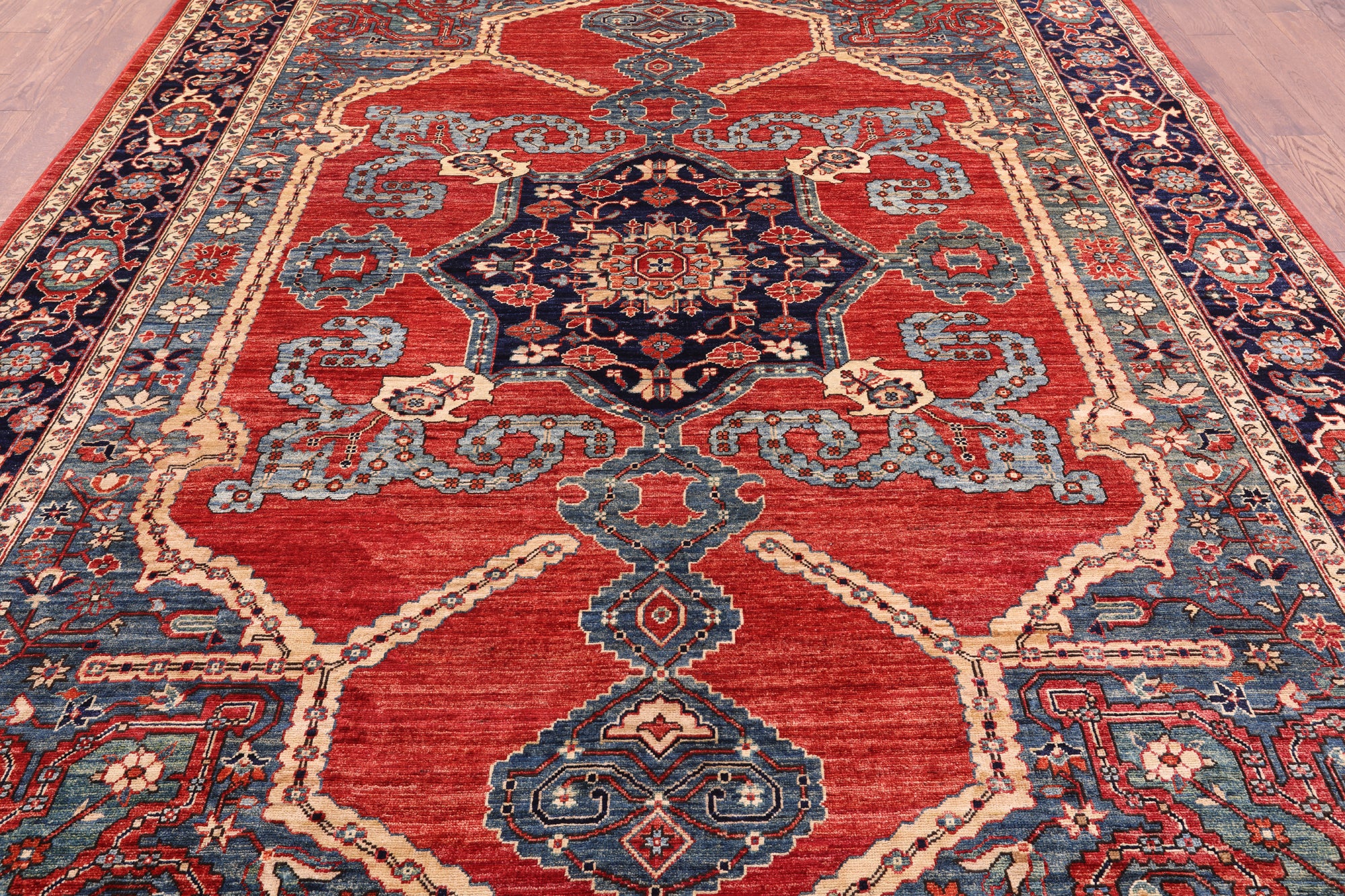 Red Persian Fine Serapi Handmade Wool Rug - 8' 11" X 12' 1" - Golden Nile