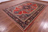 Red Persian Fine Serapi Handmade Wool Rug - 8' 11" X 12' 1" - Golden Nile